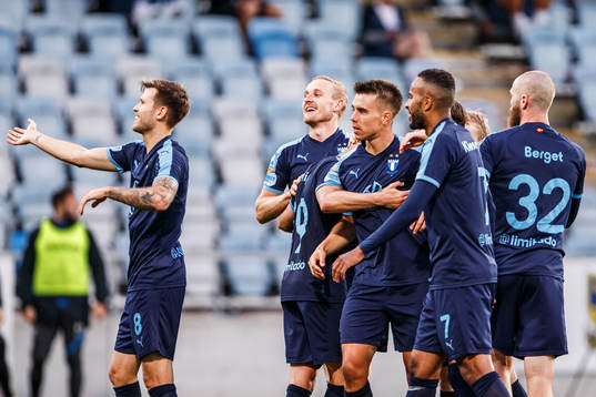 Malmö FFs Arnór Traustason, Franz Brorsson, Jonas Knudsen
