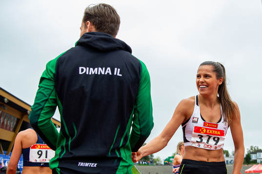 Amalie Iuel celebrates with Karsten Warholm