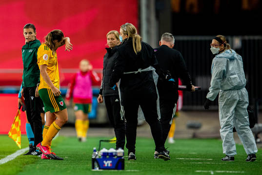 Anna Fibley of Wales is being substituted with an injury