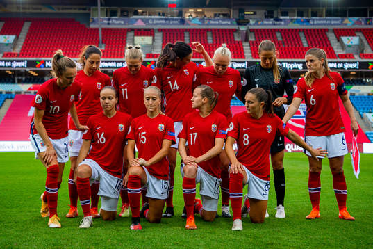 Norway's starting eleven gather for a team photo ahead the