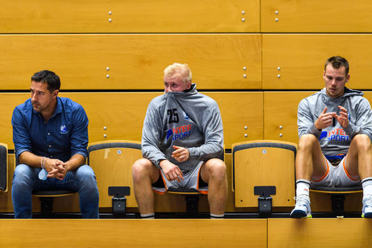 Kristianstads sportchef Jesper Larsson, Johan Nilsson och