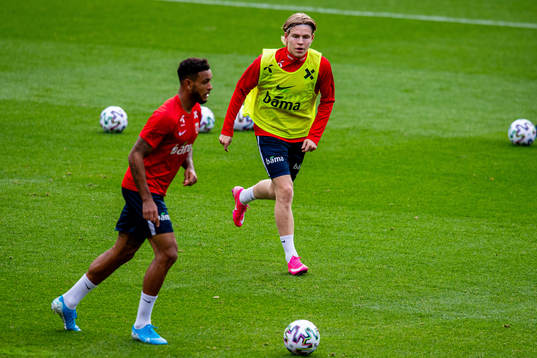Joshua King and Jens Petter Hauge of the Norwegian national