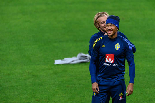 Emil Forsberg and Martin Olsson of the Swedish national