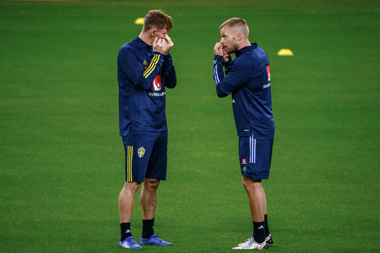 Emil Krafth and Sebastian Larsson of the Swedish national