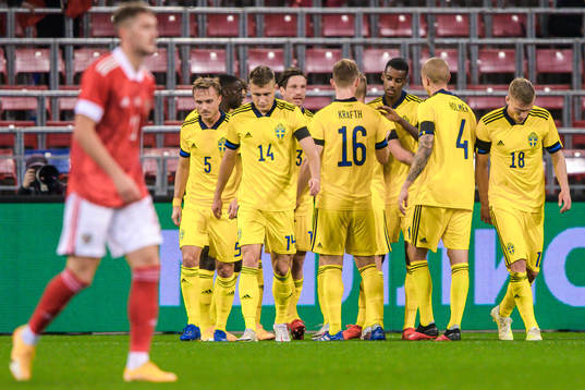 Alexander Isak of Sweden celebrates the 0-1 goal