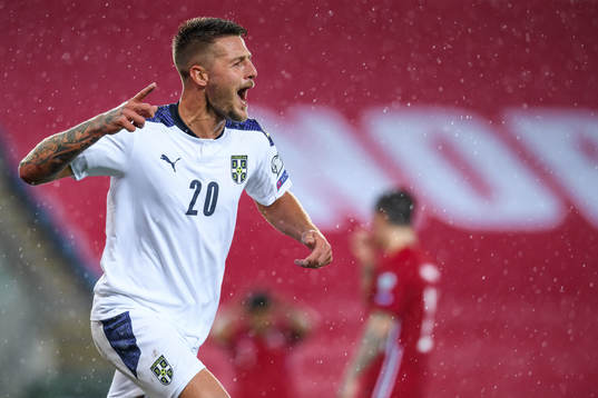 Sergej Milinkovic-Savic of Serbia celebrates