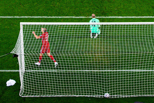 Erling Braut Haaland of Norway celebrates while goalkeeper