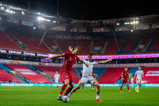 Kristoffer Ajer of Norway and Filip Djuricic of Serbia
