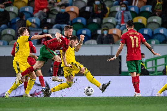 Diogo Jota of Portugal against Mattias Johansson and Pontus