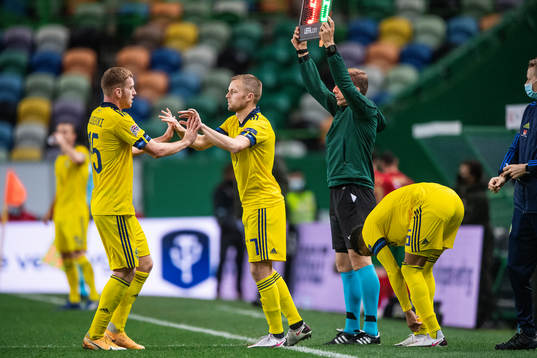 Dejan Kulusevski of Sweden and Sebastian Larsson of Sweden