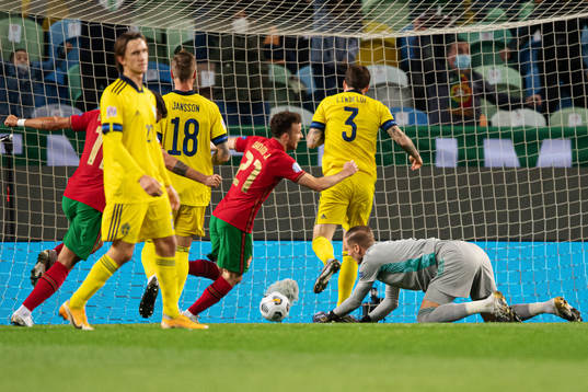 Diogo Jota of Portugal celebrates the 1-0 goal from