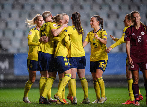 Filippa Curmark of Sweden celebrates the 7-0 goal