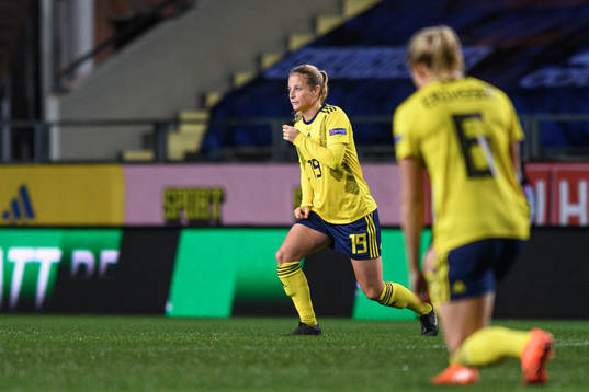 Anna Anvegård of Sweden kneels in support of the "Black