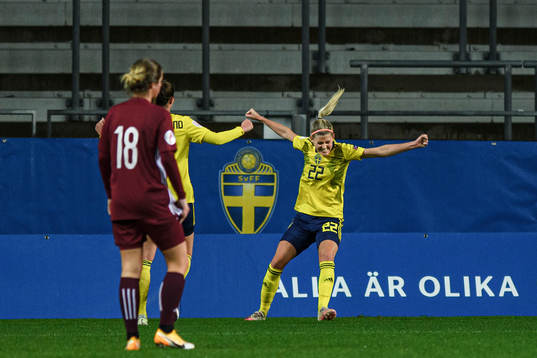 Olivia Schough of Sweden celebrates the 3-0 goal