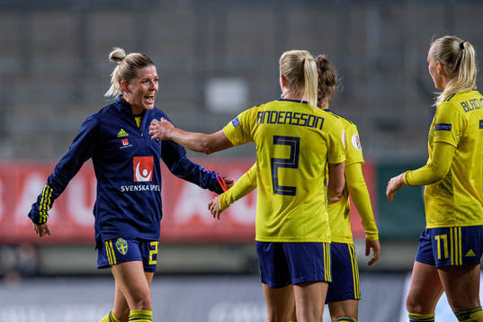 Olivia Schough of Sweden celebrates