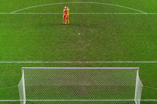 Goalkeeper Jennifer Falk and Magdalena Eriksson of Sweden
