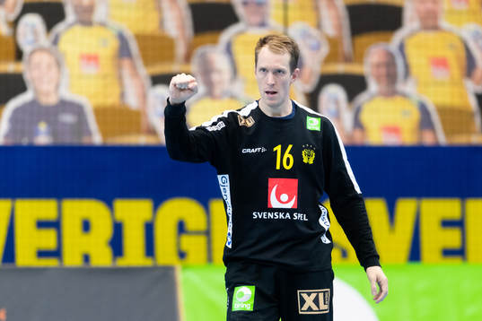 Goalkeeper Mikael Aggefors of Sweden celebrates