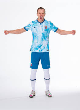 Marius Lode of the Norwegian national football team poses