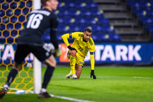 Robin Quaison of Sweden looks dejected