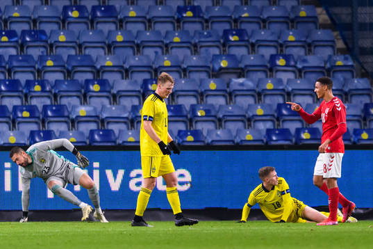 Alexander Bah of Denmark celebrates