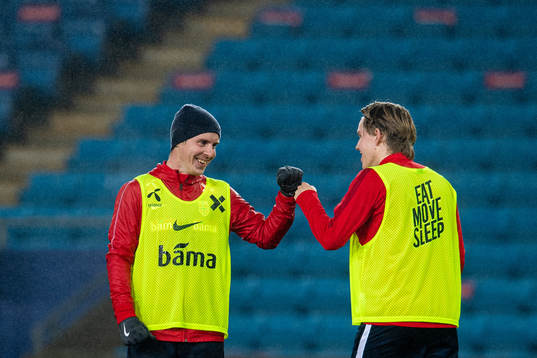 Stefan Johansen and Jens Petter Hauge of the Norwegian