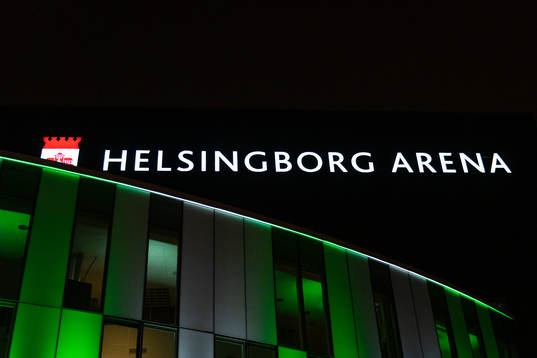 Skylt ovanför entrén till Helsingborg Arena
