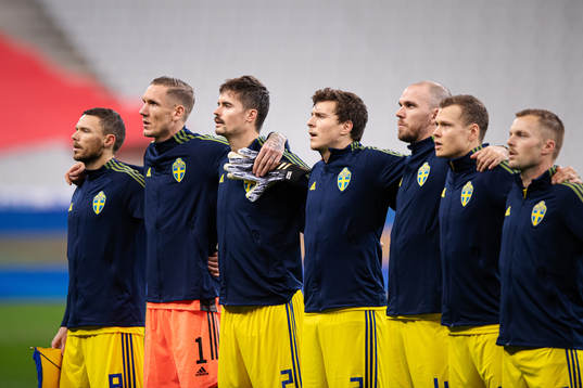 Marcus Berg, goalkeeper Robin Olsen, Mikael Lustig, Victor