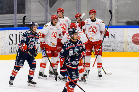 Trojas William Romfors jublar med lagkamrater