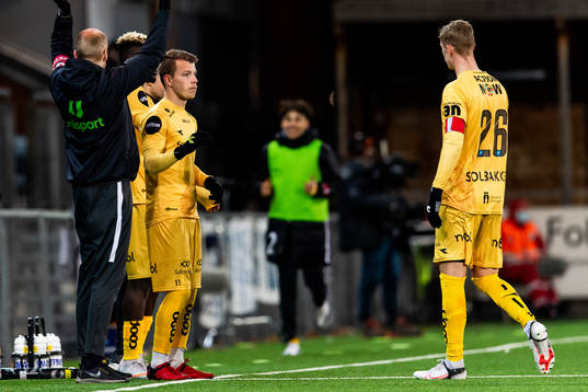 Ola Solbakken is substituted for Runar Hauge of Bodø/Glimt