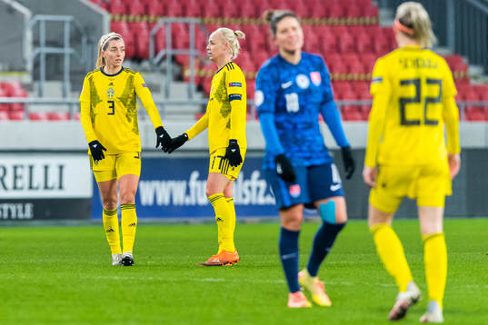 Linda Sembrant and Caroline Seger celebrate