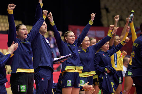 Players of Sweden celebrate