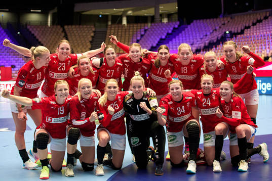 Players of Denmark celebrate
