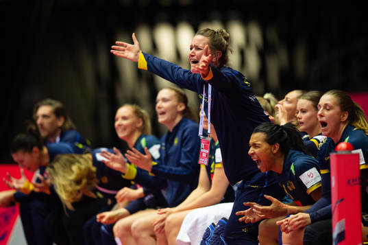 Johanna Wiberg, assistant coach of Sweden reacts