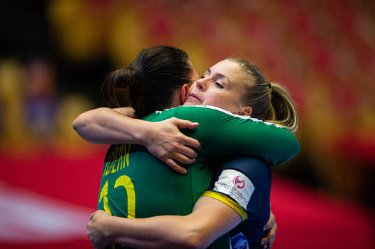 Goalkeeper Filippa Idehn and Isabelle Gullden of Sweden