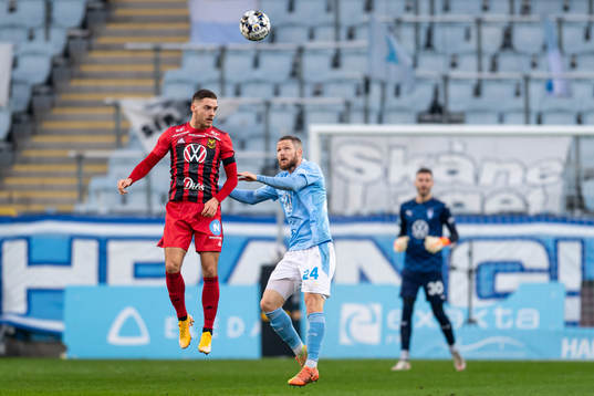 Östersunds Felix Hörberg och Malmö FFs Lasse Nielsen