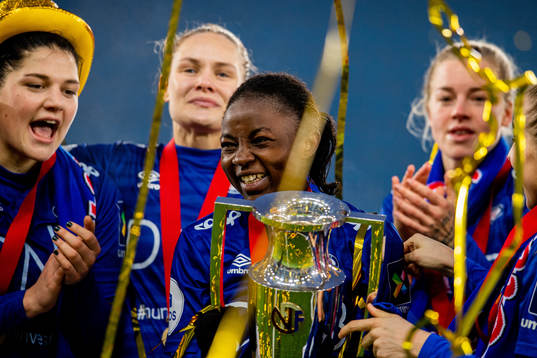 Ajara Njoya of Vålerenga celebrates winning the league