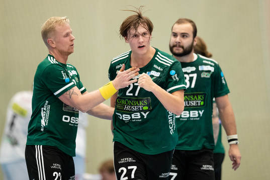 Helsingborgs Henrik Hecht Knudsen och Johan Palm jublar
