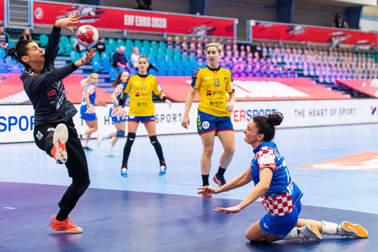 Goalkeeper Denisa-Stefania Dedu of Romania saves an attempt
