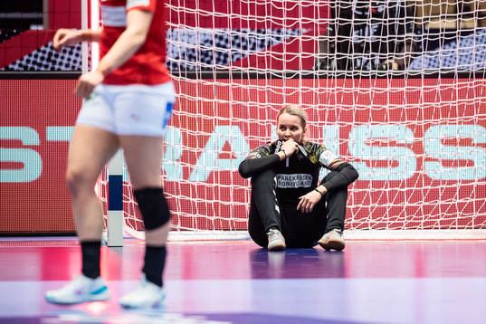 goalkeeper Sandra Toft of Denmark looks dejected