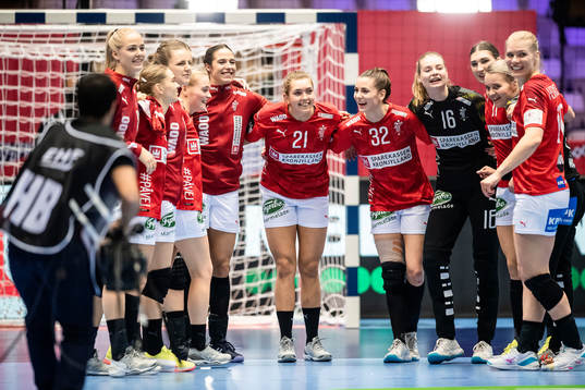 Players of Denmark celebrate