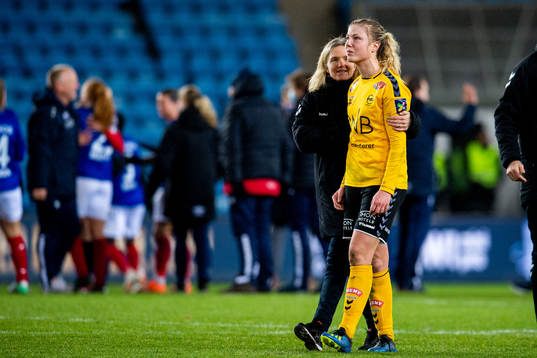 Hege Riise, head coach of LSK Kvinner, and Sophie Haug look