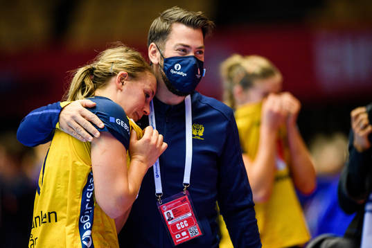 Isabelle Gullden of Sweden and press officer Daniel Vandor