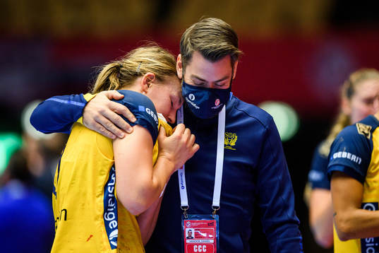 Isabelle Gullden of Sweden and press officer Daniel Vandor