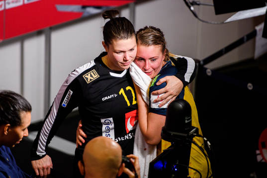Goalkeeper Filippa Idehn and Isabelle Gullden of Sweden