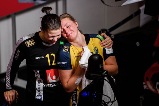 Goalkeeper Filippa Idehn and Isabelle Gullden of Sweden