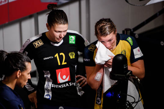 Goalkeeper Filippa Idehn and Isabelle Gullden of Sweden