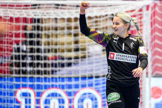 Goalkeeper Sandra Toft of Denmark celebrates