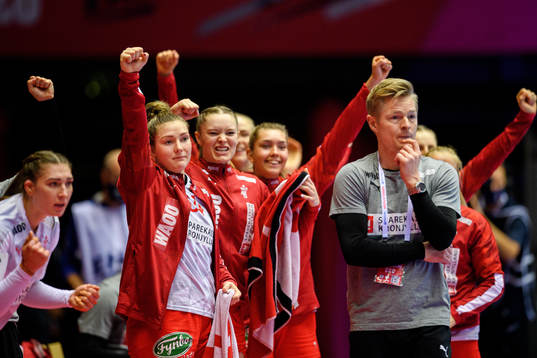 Players of Denmark celebrate