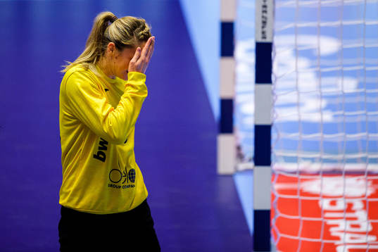 Goakeeper Viktoriia Kalinina of Russia looks dejected