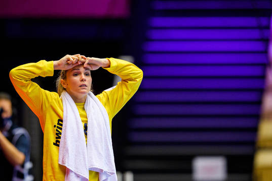 Goakeeper Viktoriia Kalinina of Russia reacts